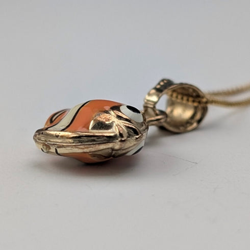 British Vintage 9ct Gold Enamel Fish Pendant with 9ct Gold Chain and Carissima Case